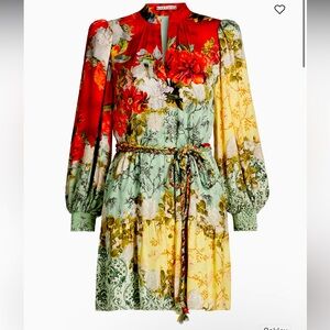 Alice + Olivia Antonette Print Tie Waist Long Sleeve Minidress